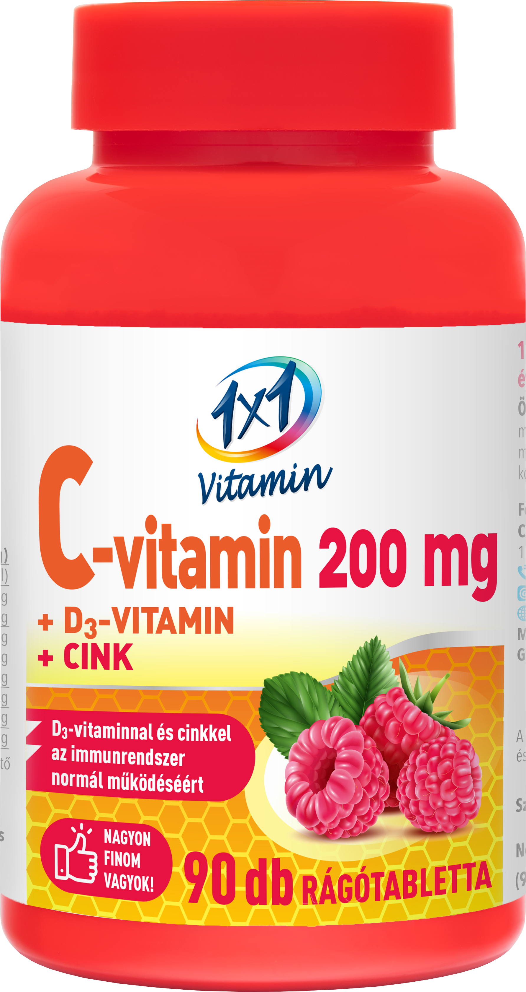 1x1 c-vitamin 200mg d3+cink málnás rágótabletta 90 db