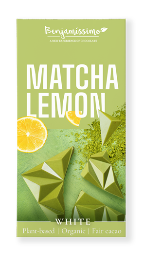 Benjamissimo bio vegán fehér csokoládé matcha tea és citrom hozzáadott cukor nélkül édesítőszerrel 60 g