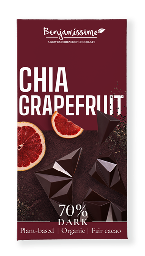 Benjamissimo bio vegán fekete csokoládé chia grapefruit 60 g