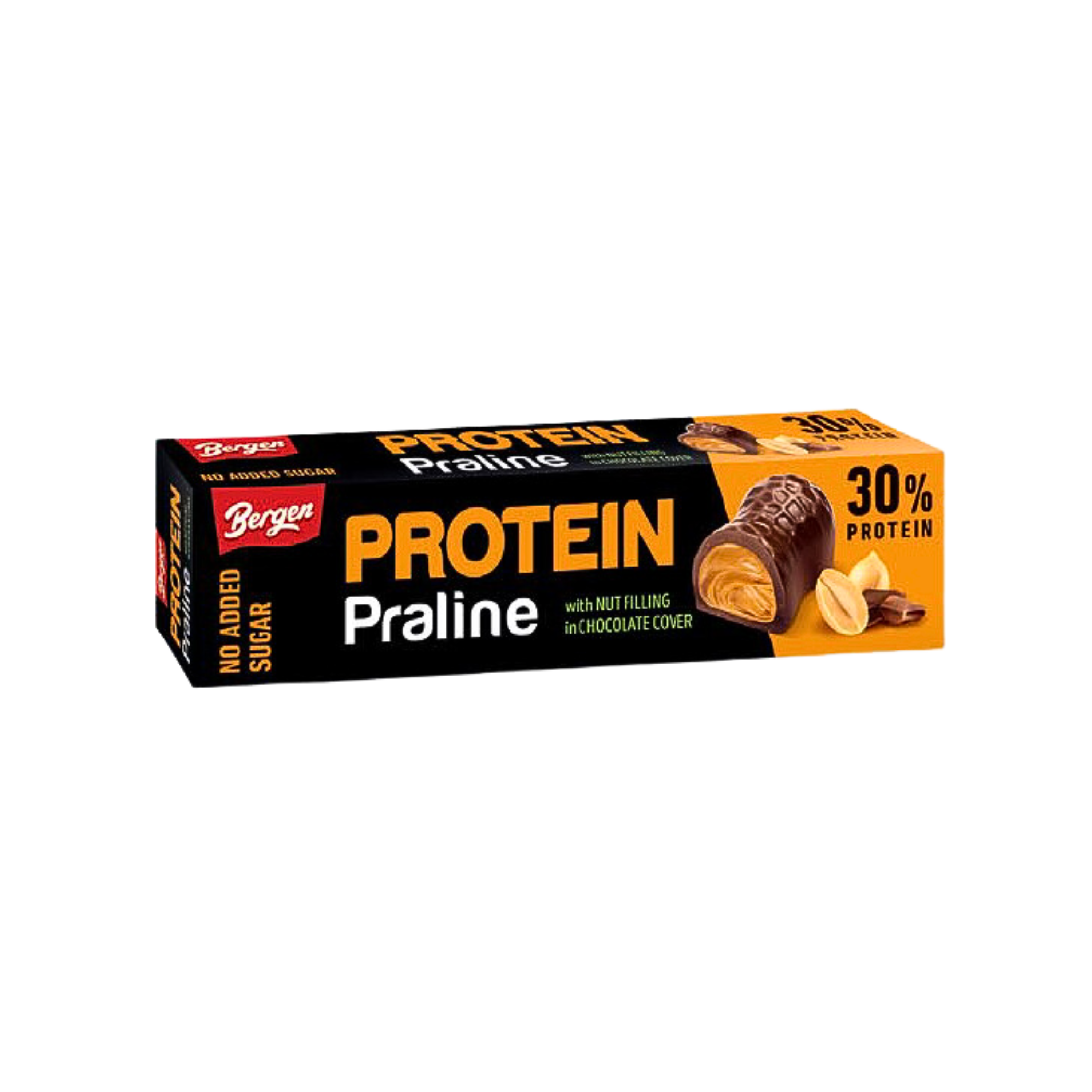 Bergen proteines, tejcsokoládés praliné földimogyoróval töltve hozzáadott cukor nélkül, édesítőszerrel 50 g