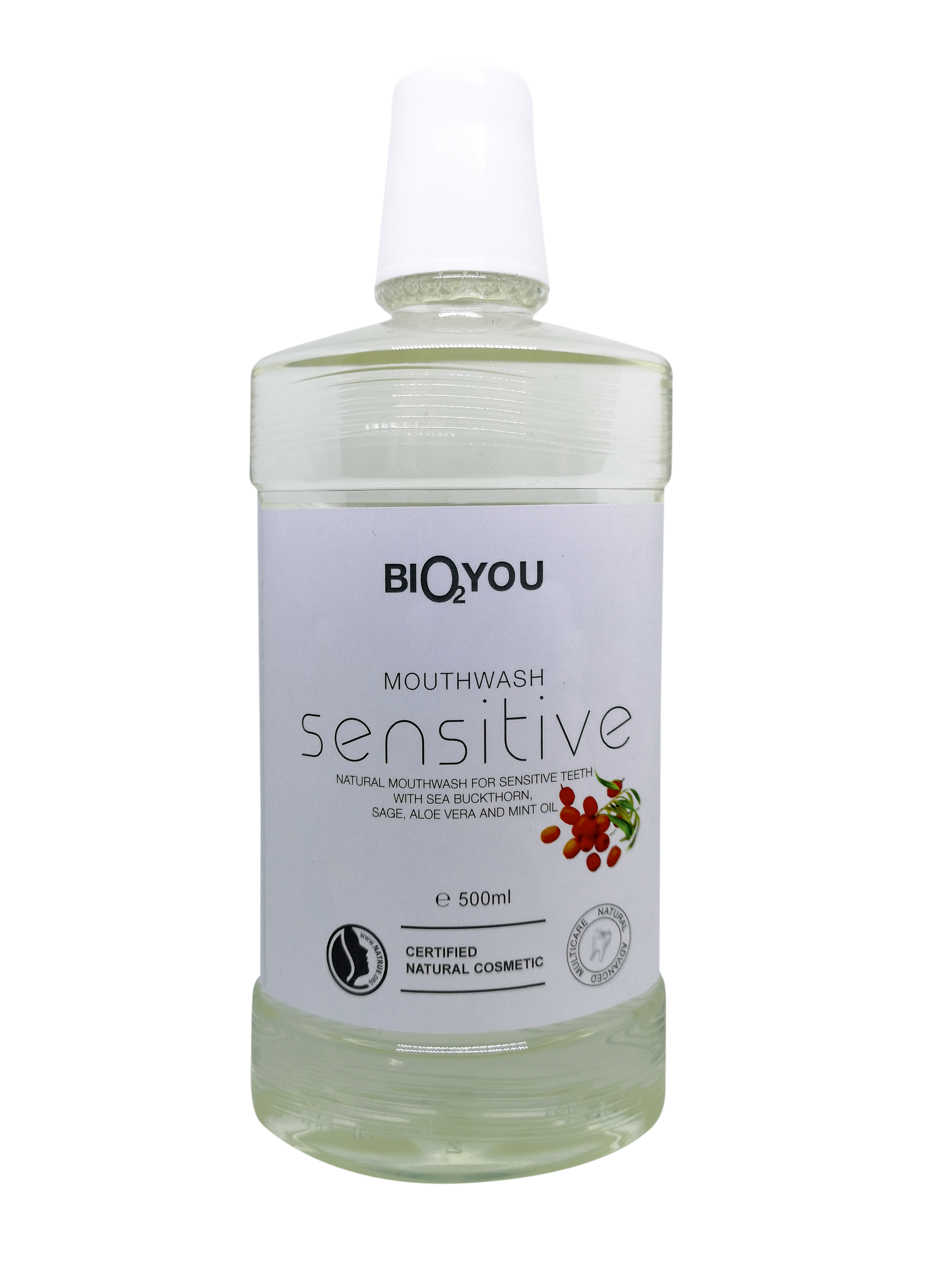 Bio2you natúr szájvíz sensitive aloe vera, homoktövis, mentaolaj és zsálya kivonattal 500 ml