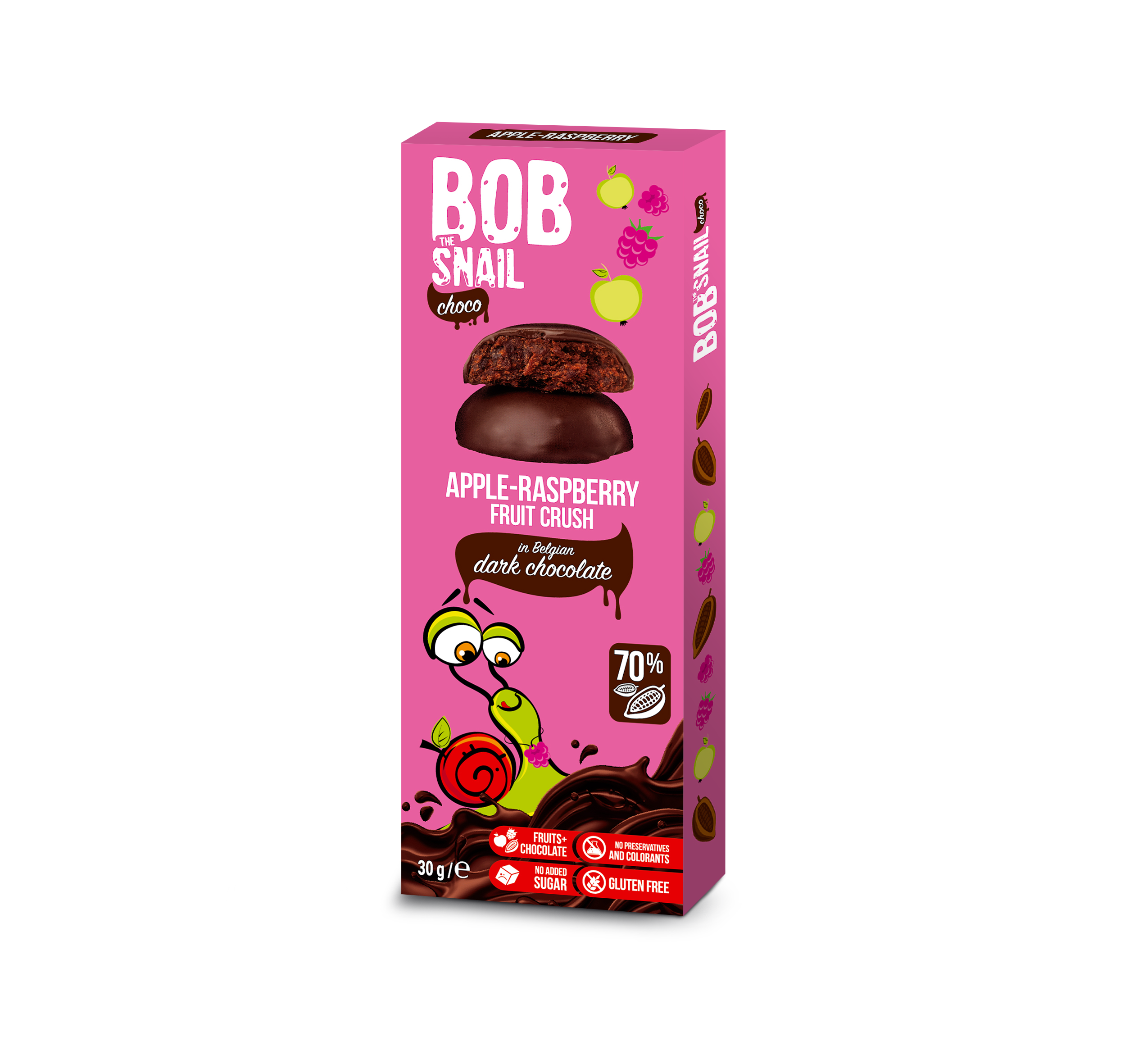 Bob Snail gyümölcs snack étcsokoládéban alma-málna 30 g