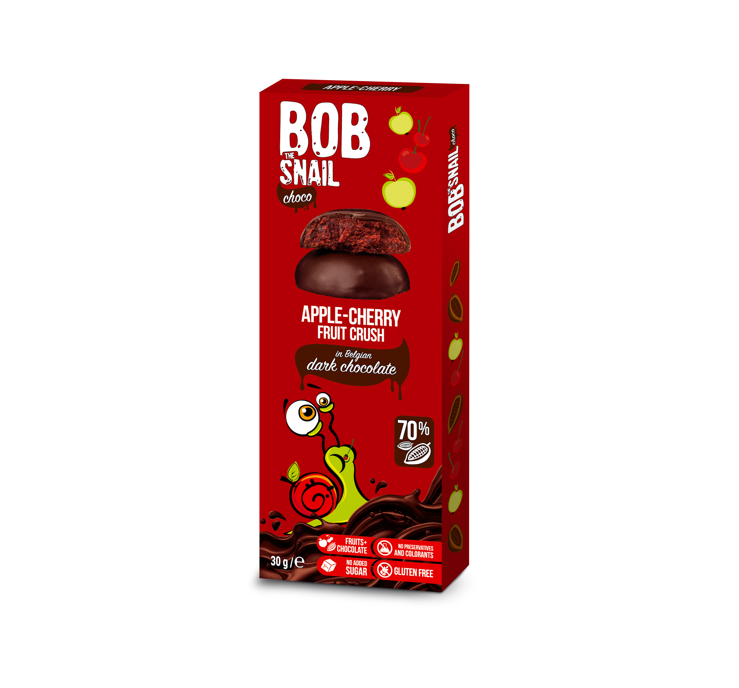 Bob Snail gyümölcs snack étcsokoládéban alma-meggy 30 g