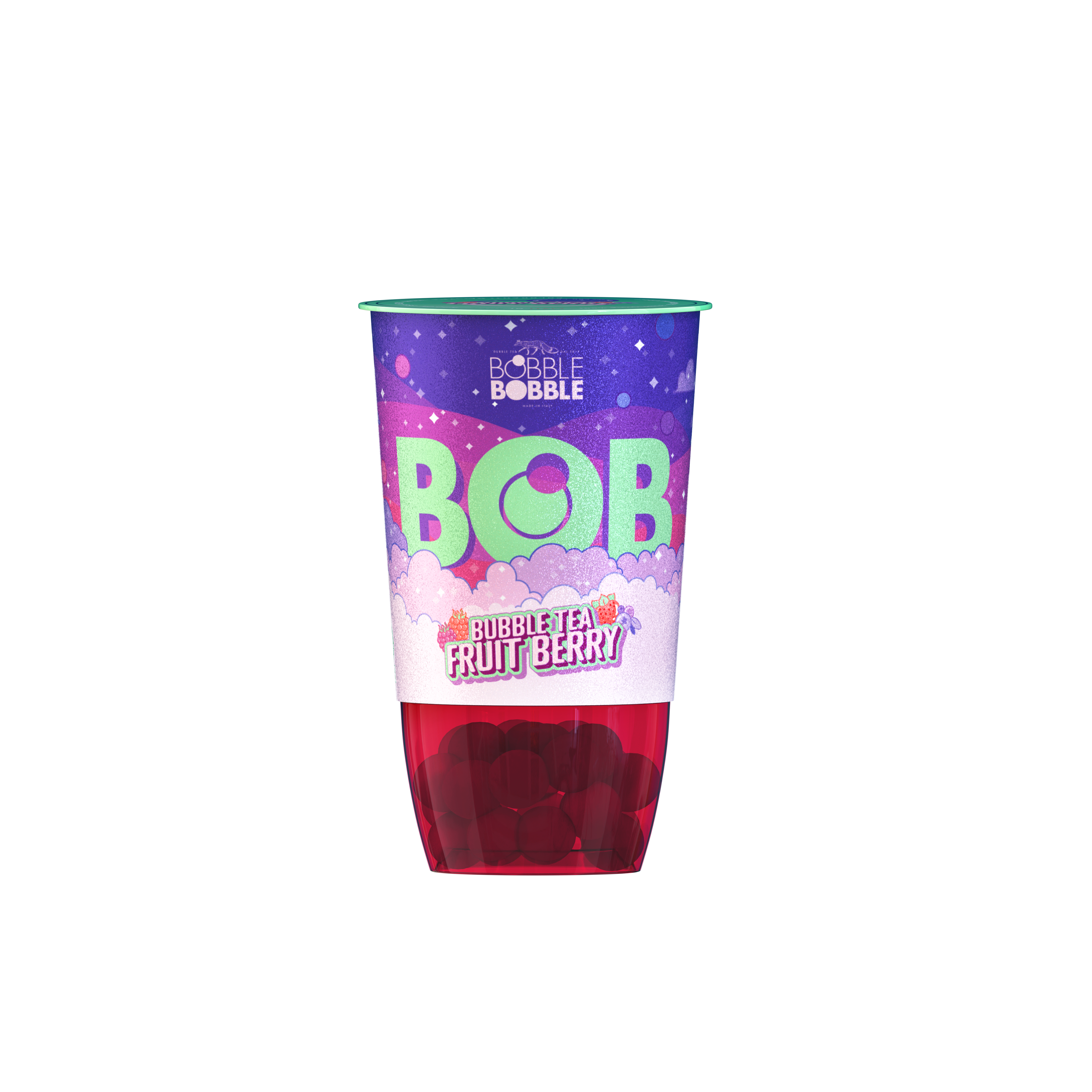Bob bubble tea fekete teából készült üdítőital eper és málnalével, áfonyalevet tartalmazó italgyöngyökkel 360 ml