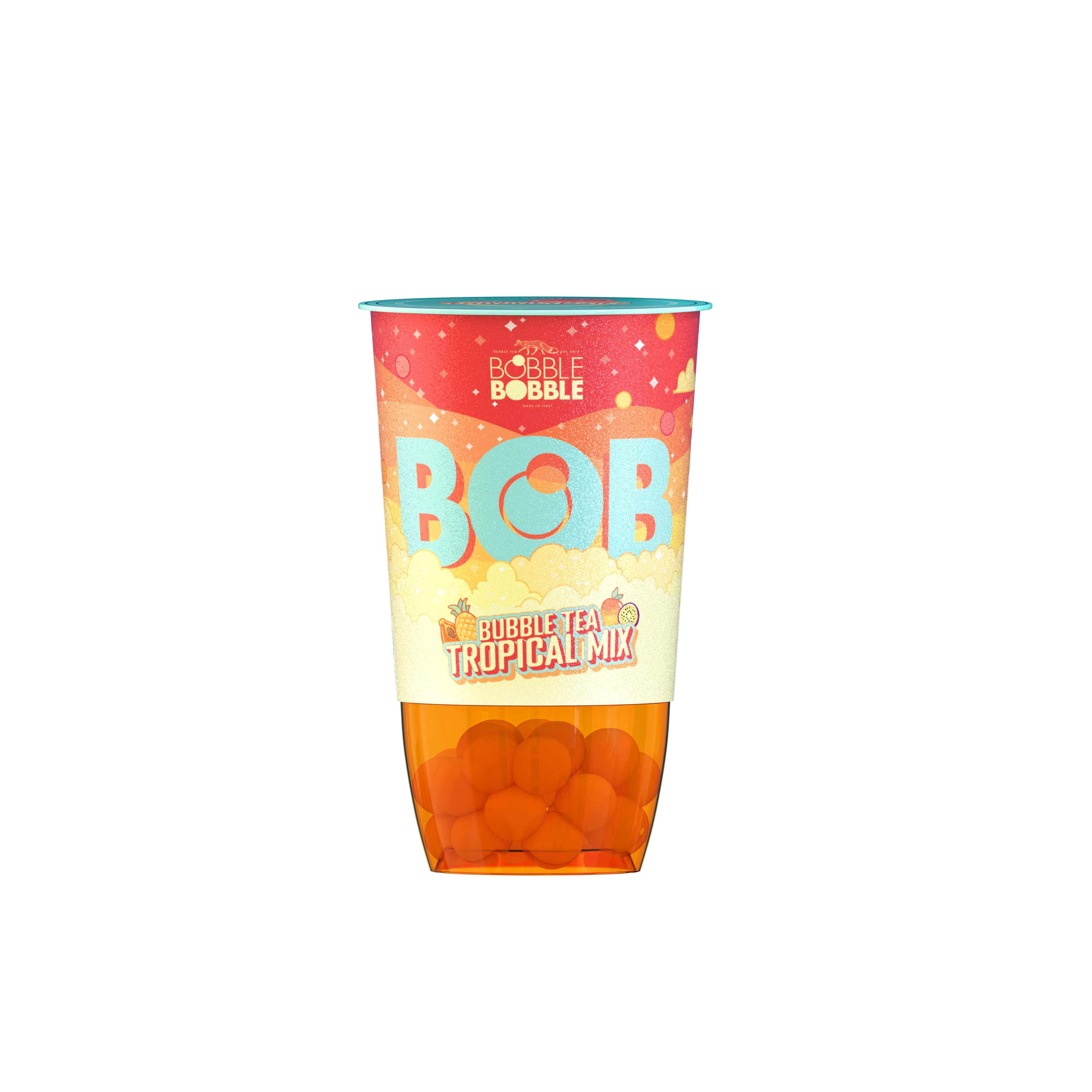 Bob bubble tea fekete teából készült üdítőital trópusi gyümölcslével, mangólevet tartalmazó italgyöngyökkel 360 ml