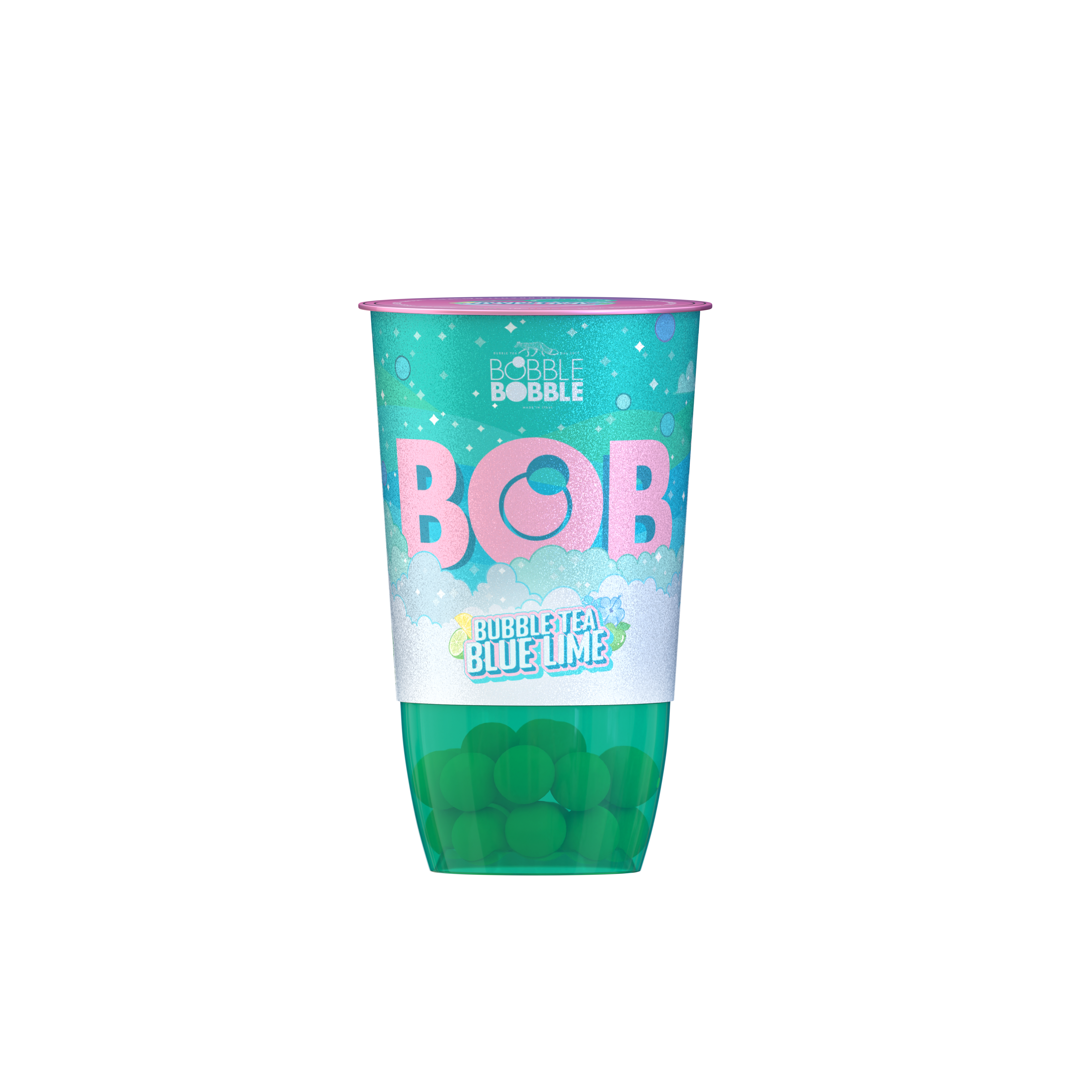 Bob bubble tea zöld teából készült üdítőital citrom- és almalével, limelét tartalmazó italgyöngyökkel 360 ml
