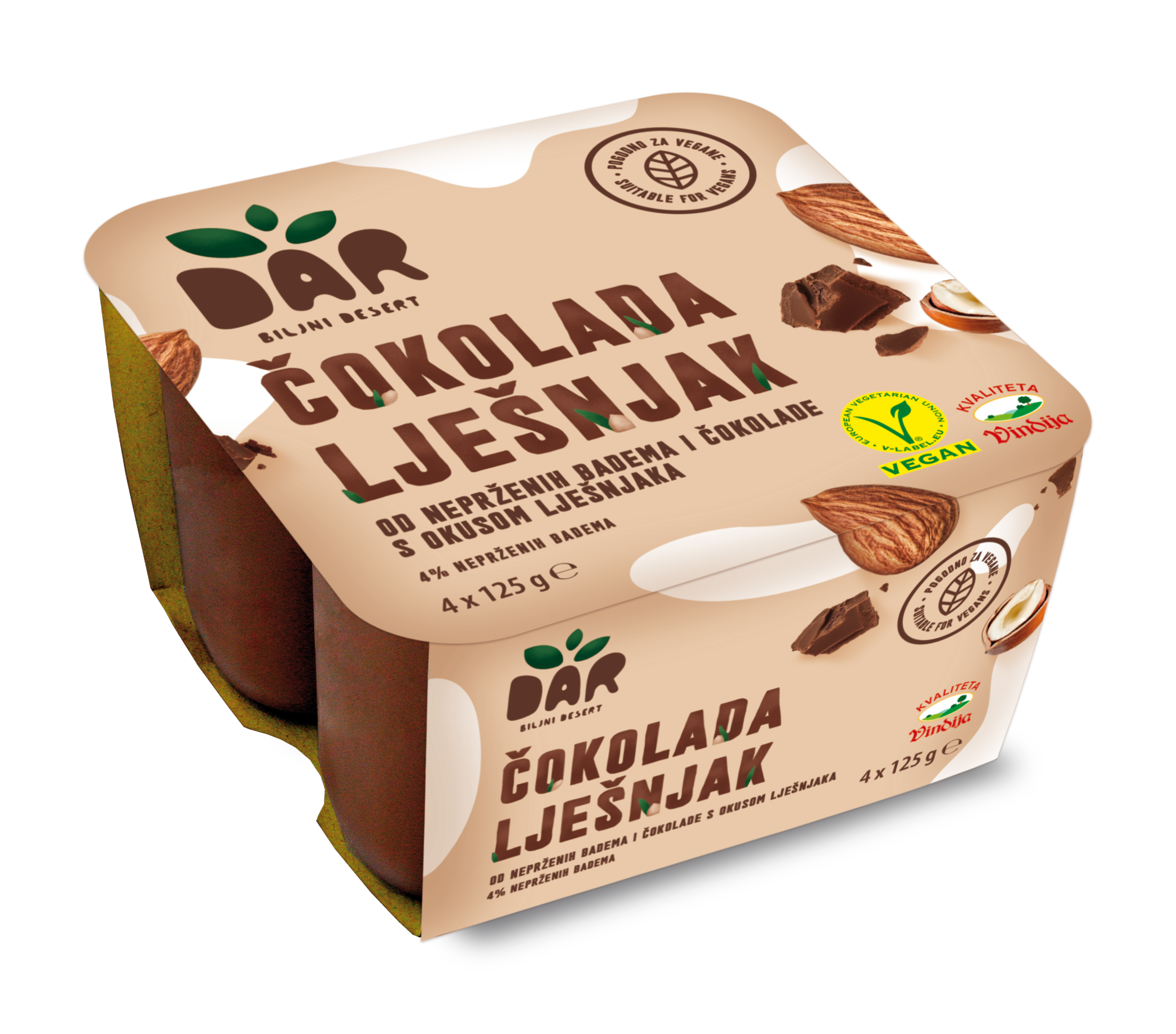 Dar növényi desszert csokoládés és mogyorós 4x125g 500 g