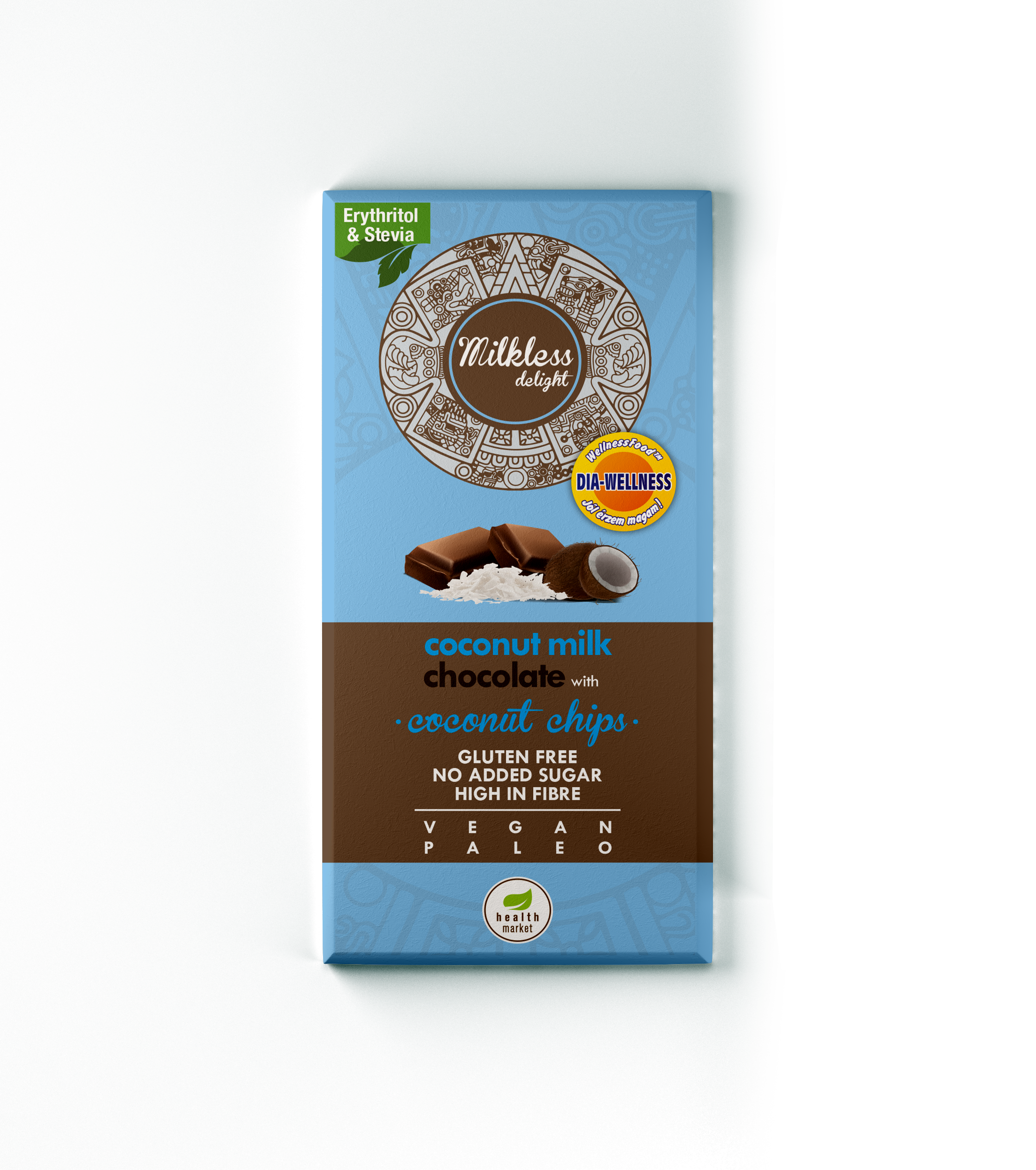 Dia-Wellness - Health Market Milkless Delight Kókusztejes csokoládé kókuszchipsszel 80g