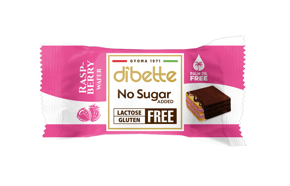 Dibette nas laktóz-, pálma-, gluténmentes málnás krémmel töltött ostyakocka, hcn, édesítőszerekkel 10 g