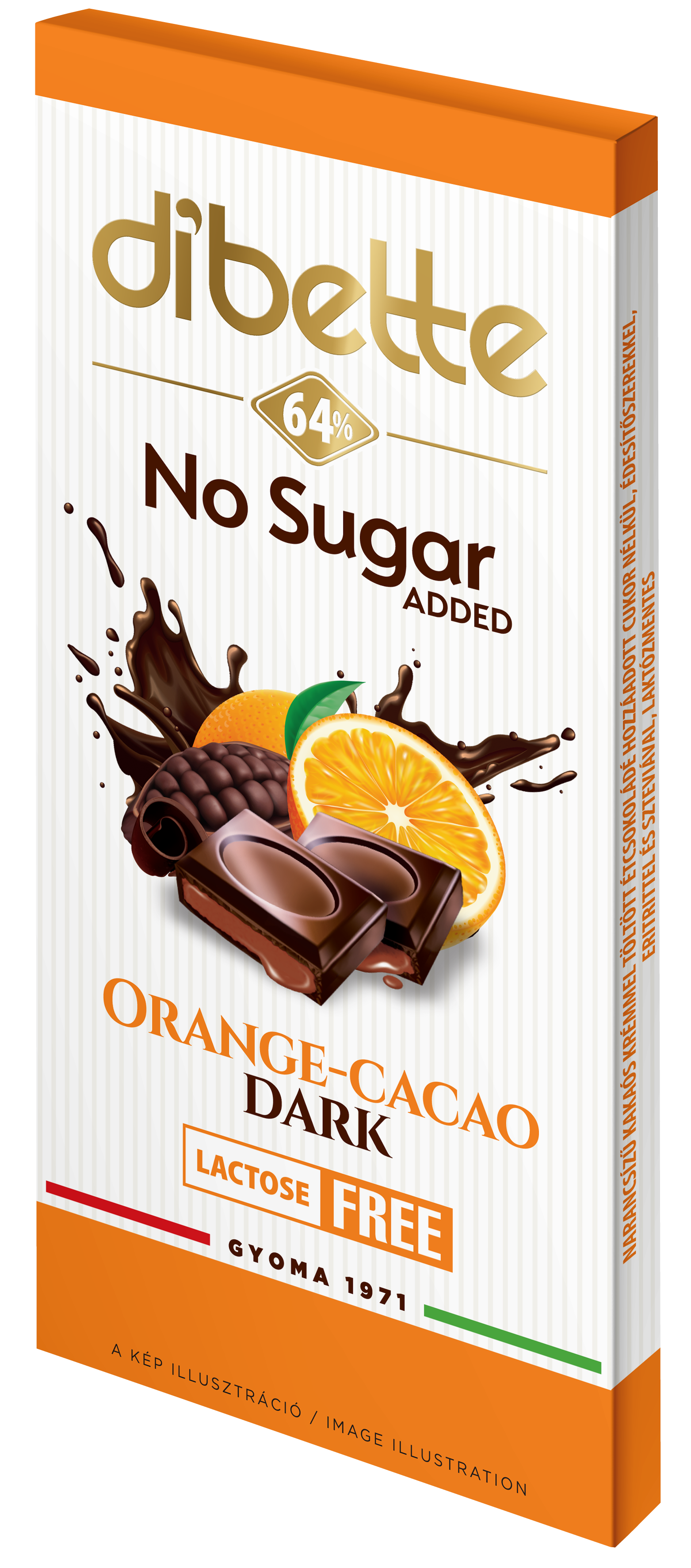 Dibette nas narancs ízű kakaós krémmel töltött étcsokoládé hozzáadott cukor nélkül 80 g