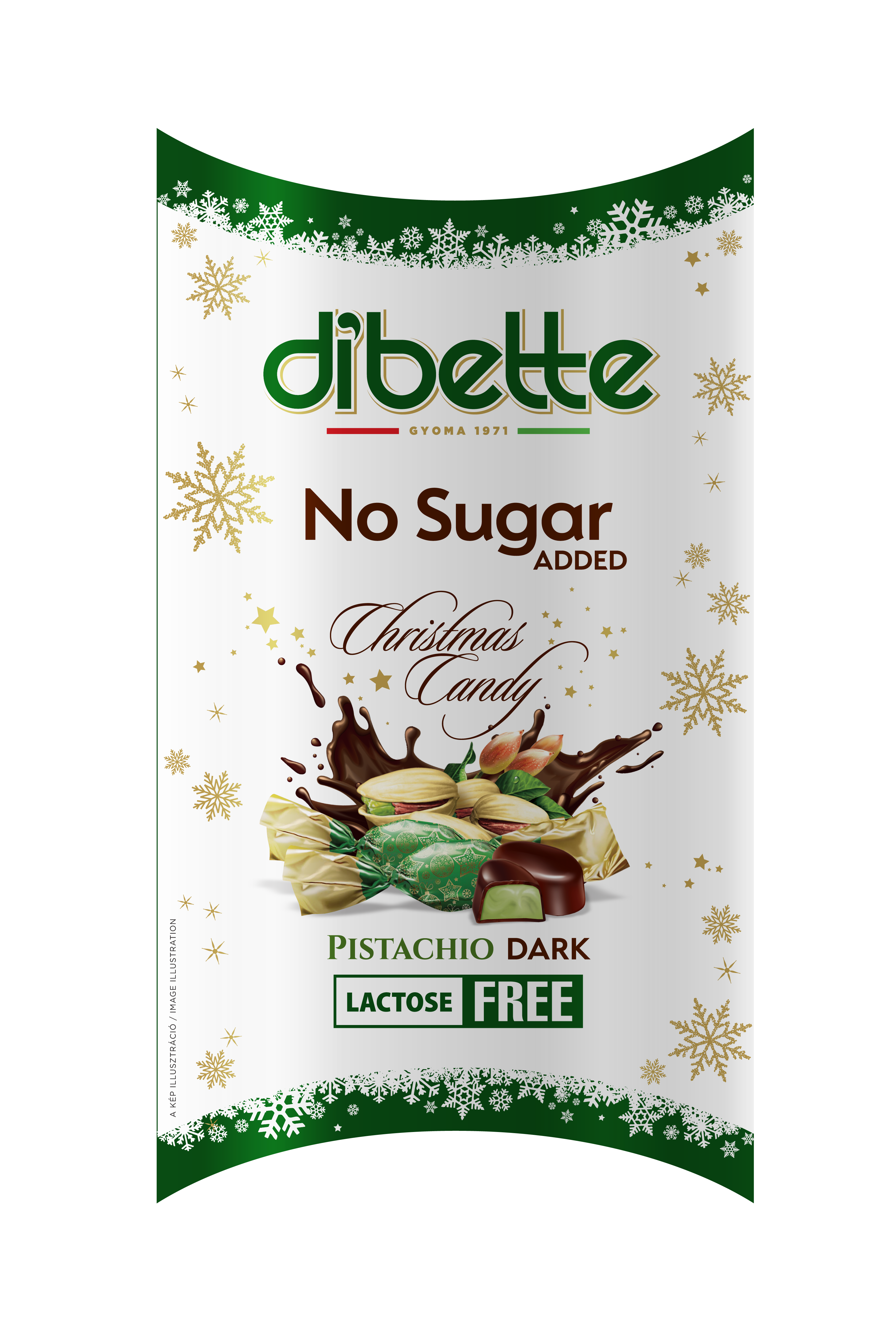 Dibette nas pisztácia ízű krémmel töltött étcsokoládé desszert szaloncukor hozzáadott cukor nélkül laktózmentes 220 g