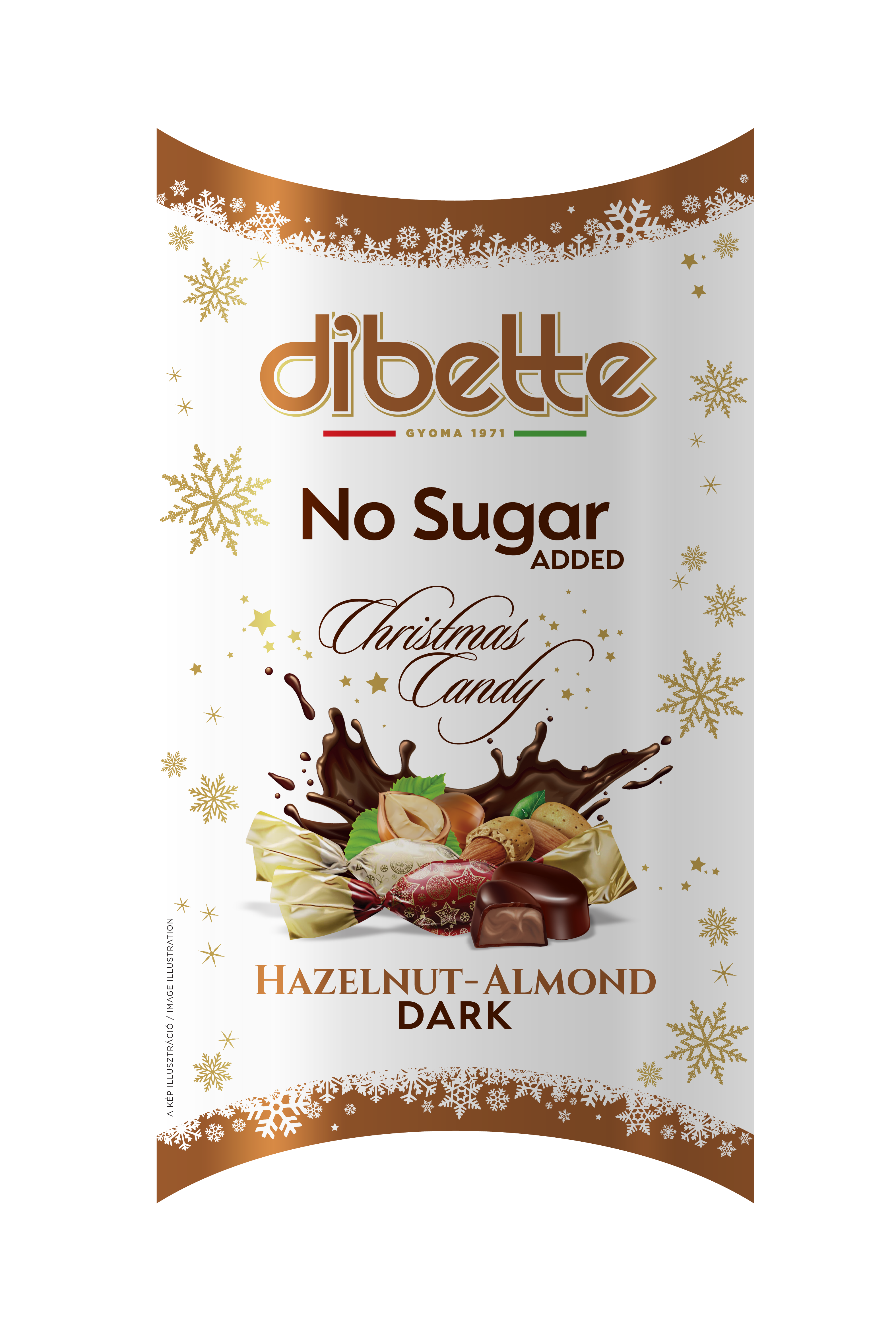 Dibette nas töltött étcsokoládé szaloncukor  édesítőszerrel (mogyoró ízű krém, mandulaízű krém) 250 g