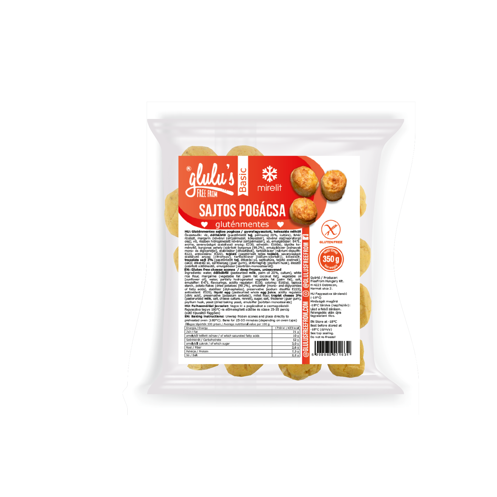 Glulu freefrom basic fagyasztott sajtos pogácsa 350 g