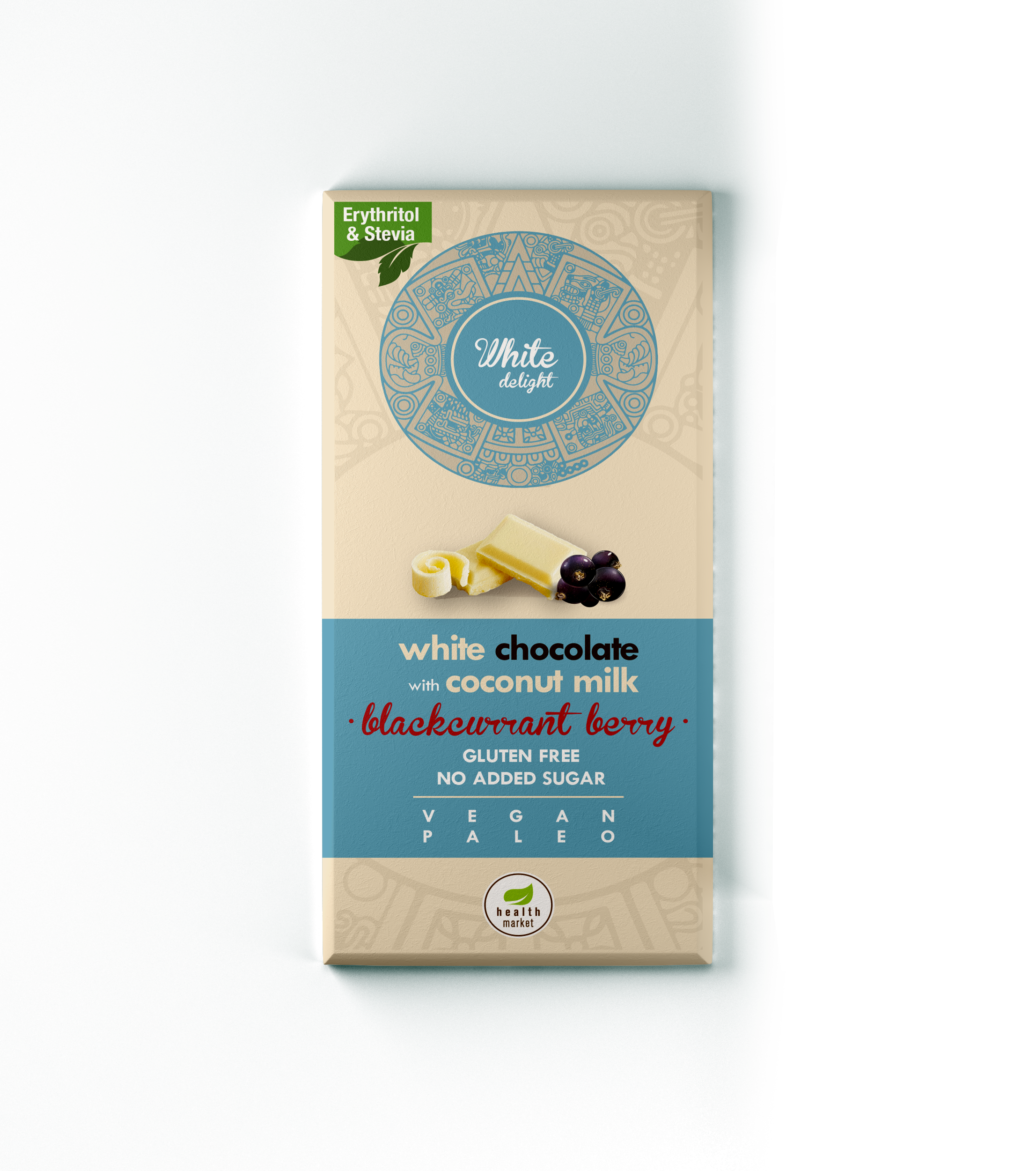 Health Market White Delight Kókusztejes fehércsokoládé liofilizált egész feketeribizlivel 80g