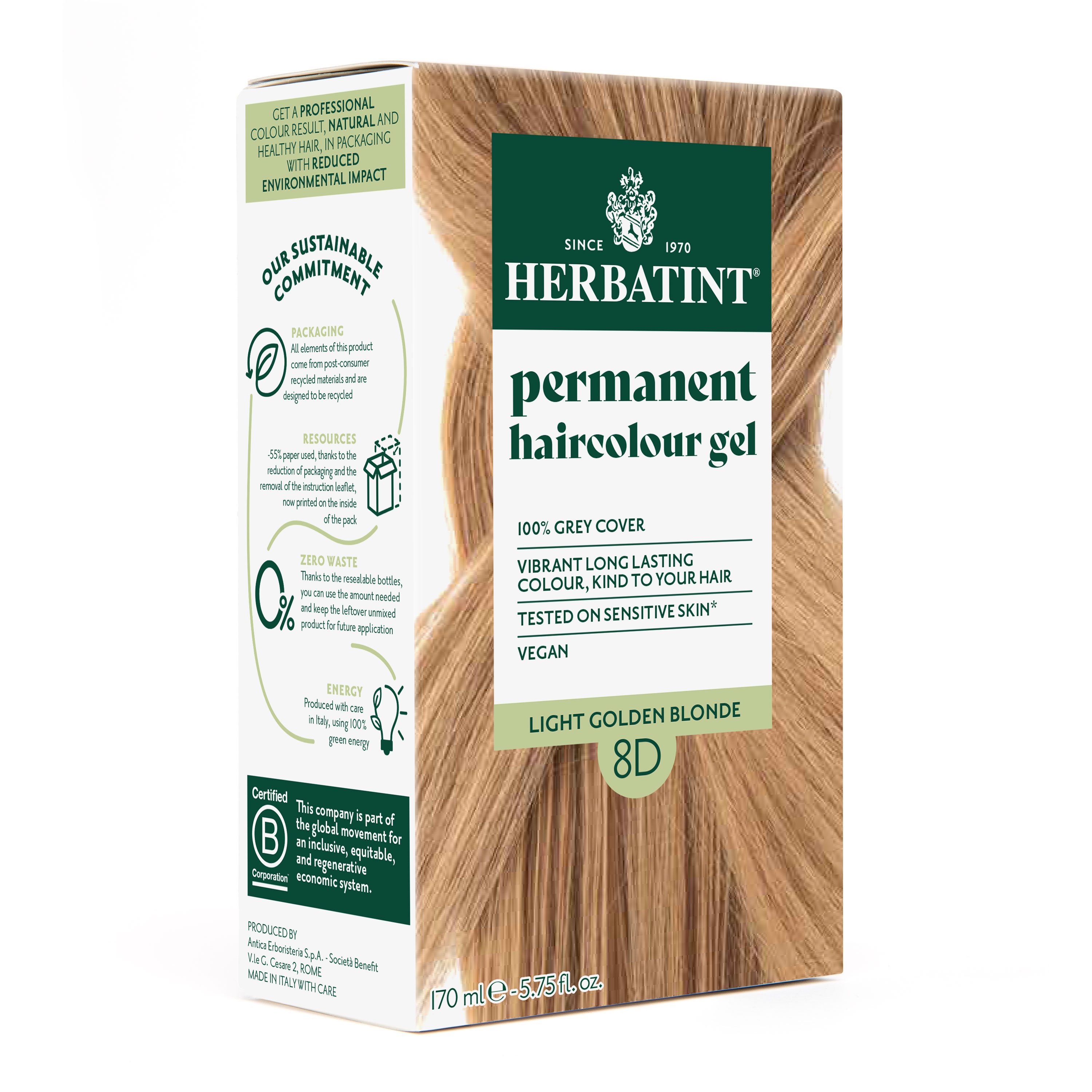 Herbatint 8d arany világos szőke hajfesték 170 ml