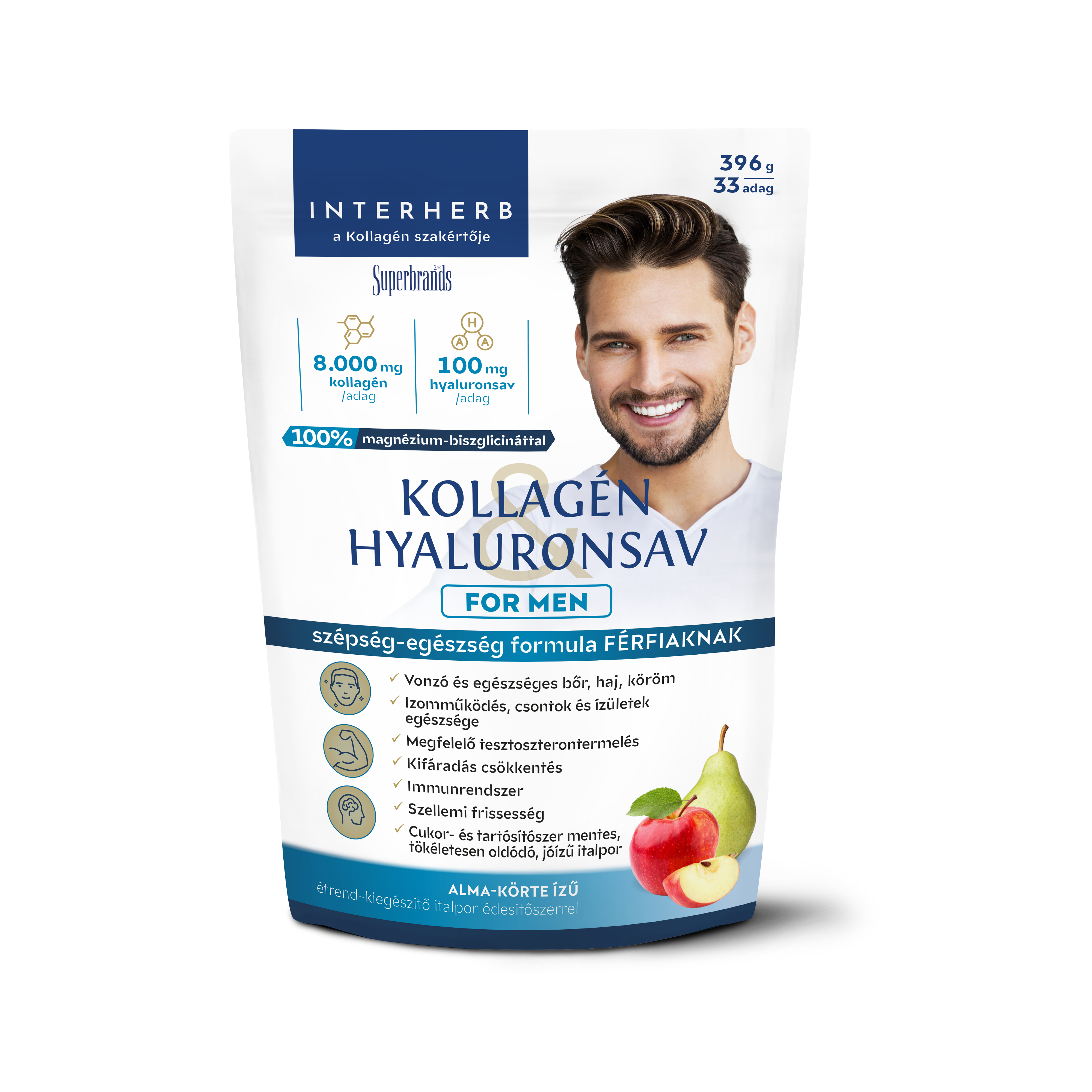 Interherb kollagén és hyaluronsav italpor for men alma körte ízű 396 g