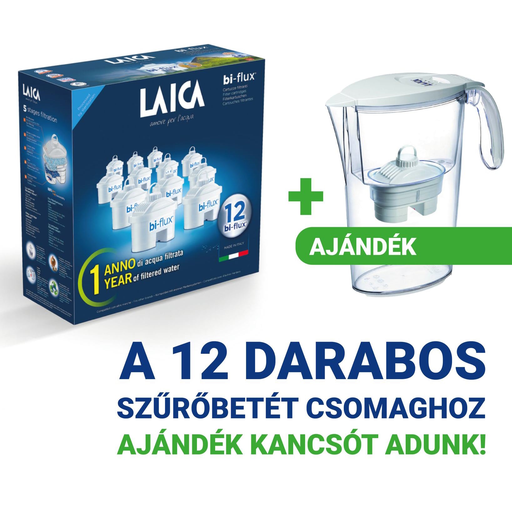 Laica bi-flux szűrőbetét 12 db + AJÁNDÉK CLEAR LINE KANCSÓ