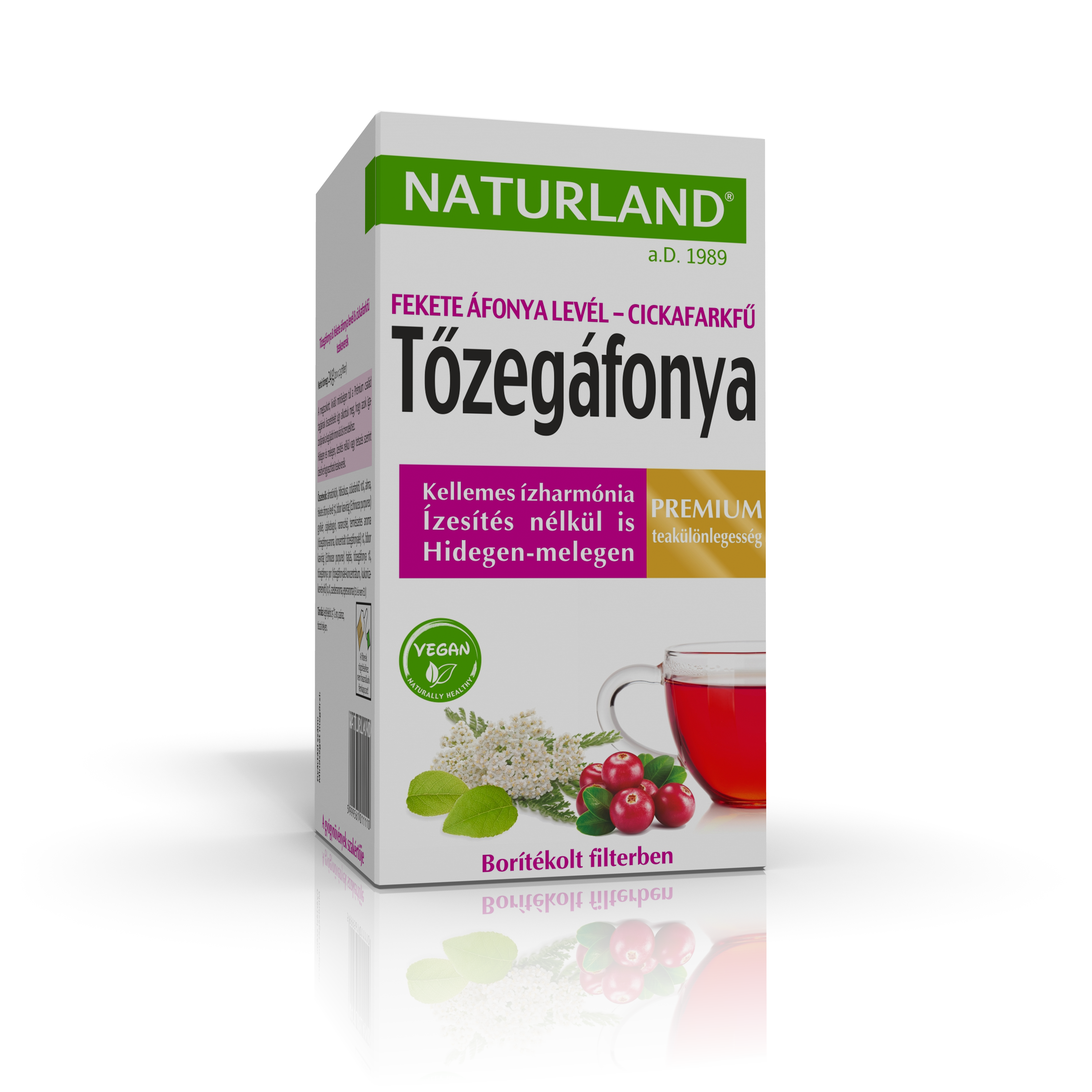 Naturland prémium tőzegáfonya-feketeáfonya-cickafarkfű tea 20x1,2g 24 g