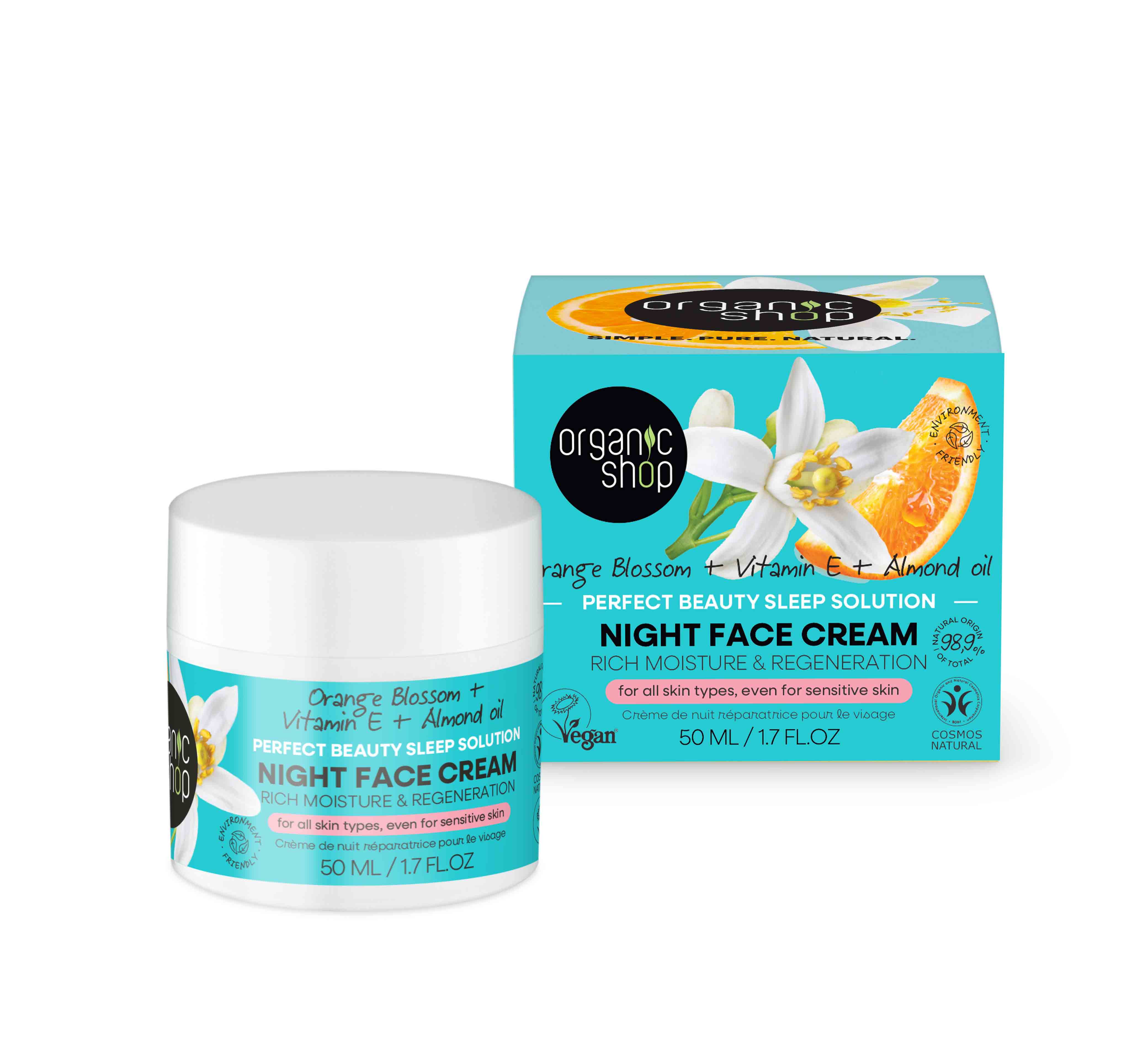 Organic Shop arckrém éjszakai narancsvirággal e-vitaminnal és mandulaolajjal 50 ml