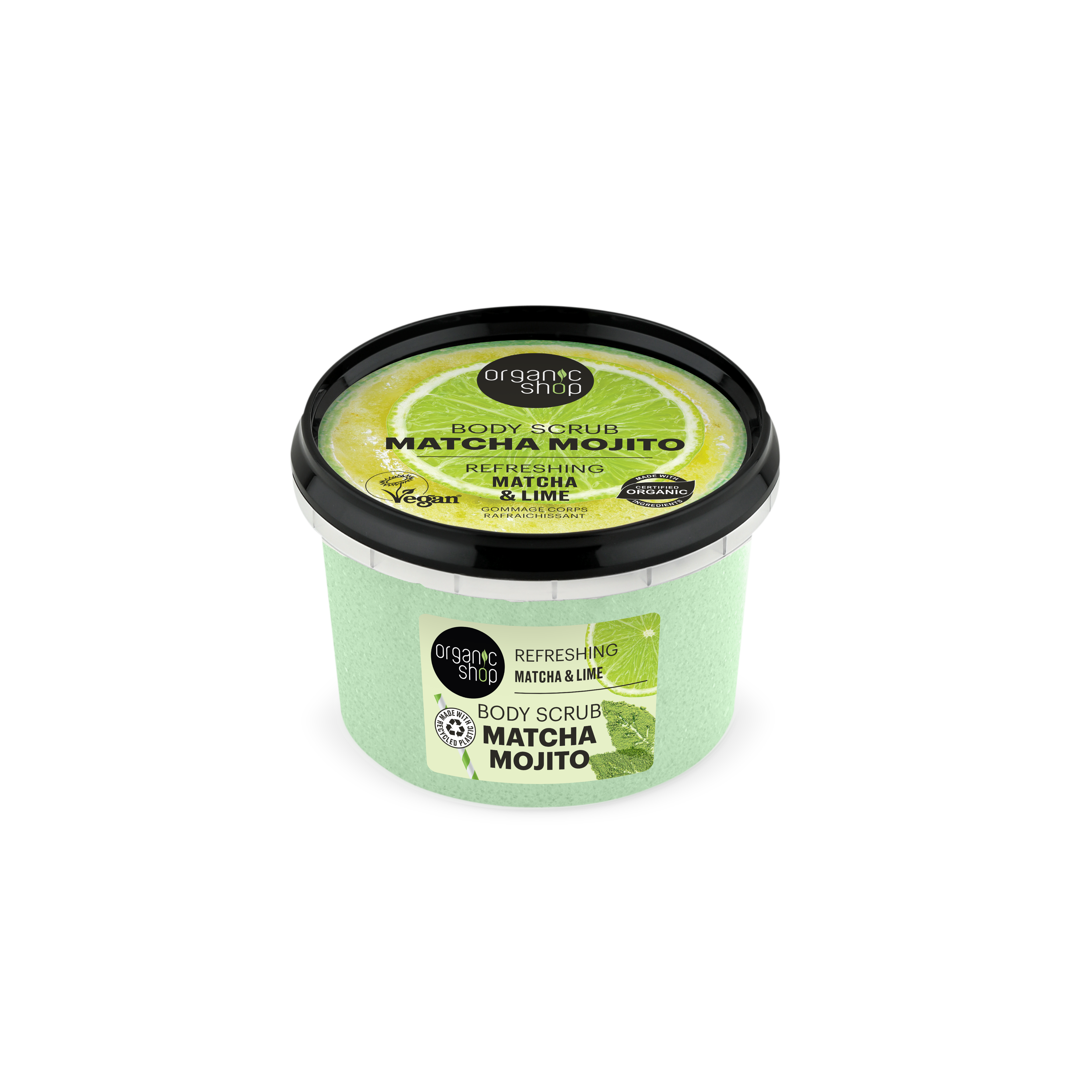 Organic Shop bio cukros testradír frissítő matcha-val és lime-mal 250 ml