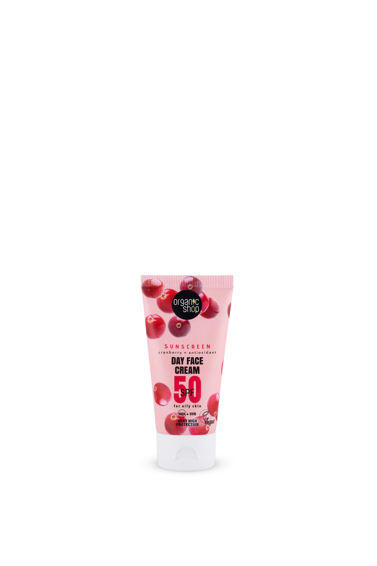 Organic Shop fényvédő nappali arckrém áfonyával és antioxidánsokkal spf50 zsíros bőrre 50 ml