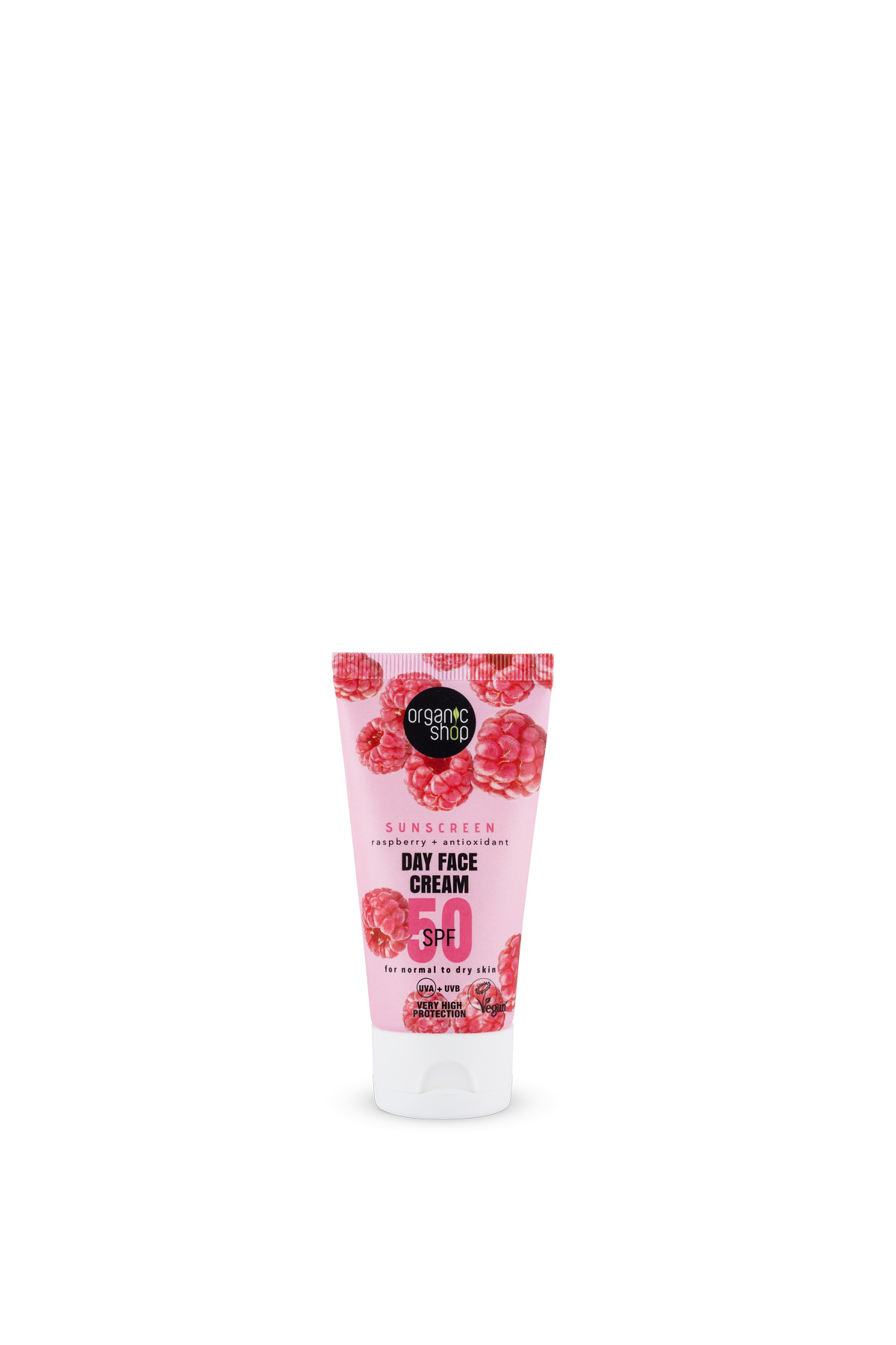 Organic Shop fényvédő nappali arckrém málnával és antioxidánsokkal spf50 normál és száraz bőrre 50 ml