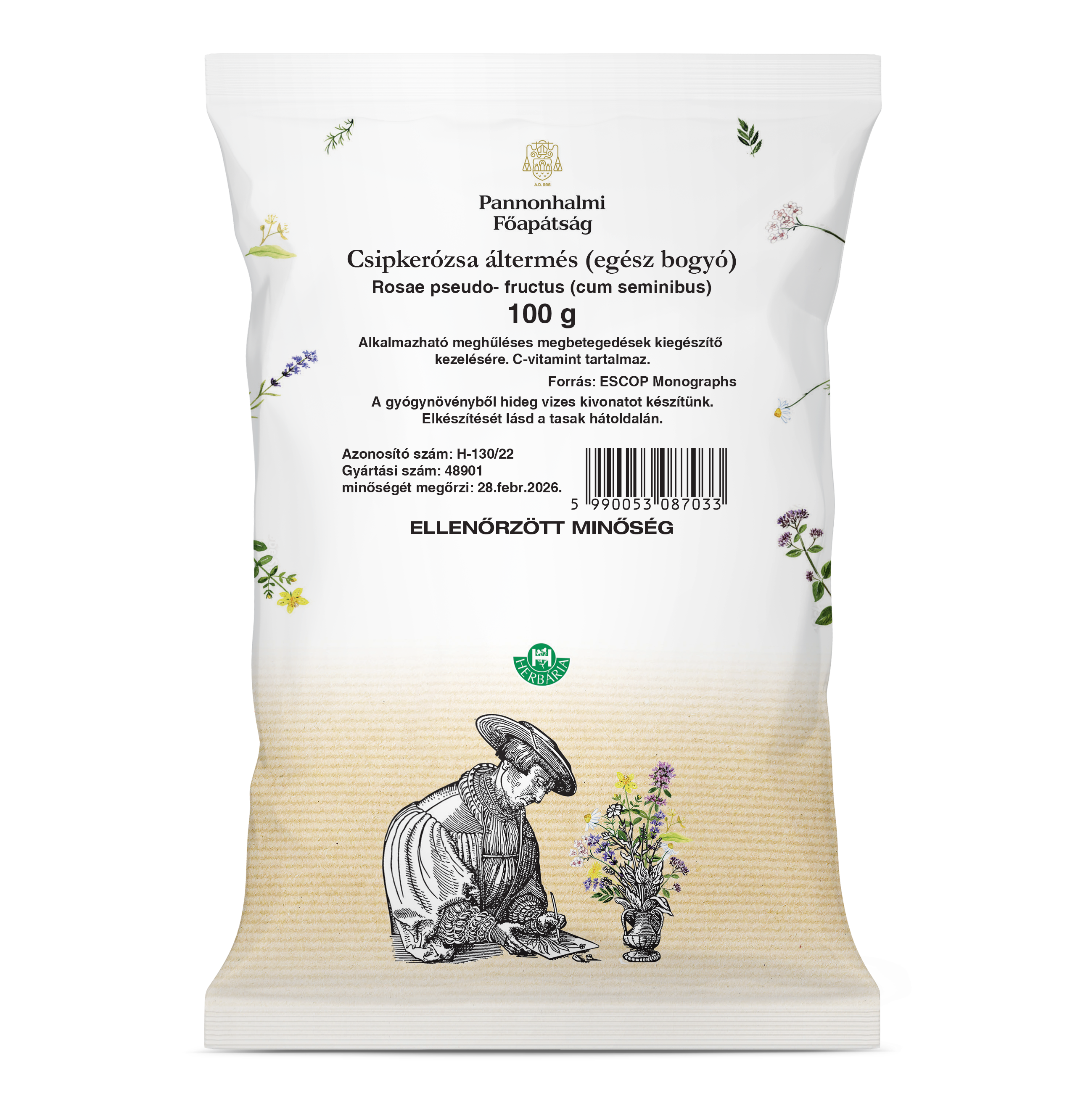 Pannonhalmi csipkerózsa áltermés (egész bogyó) tea 100 g