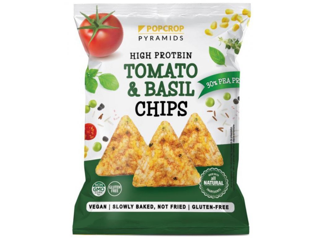 Popcrop pyramids gluténmentes snack paradicsom-bazsalikom ízű protein chips 60 g