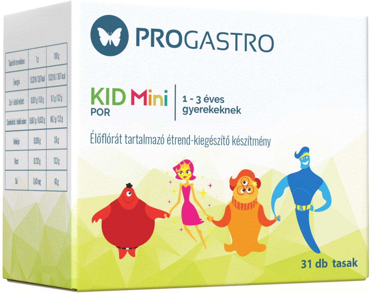 Progastro kid mini por 1-3 éves gyerekeknek élőflórát tartalmazó étrend-kiegészítő készítmény 31 db tasak