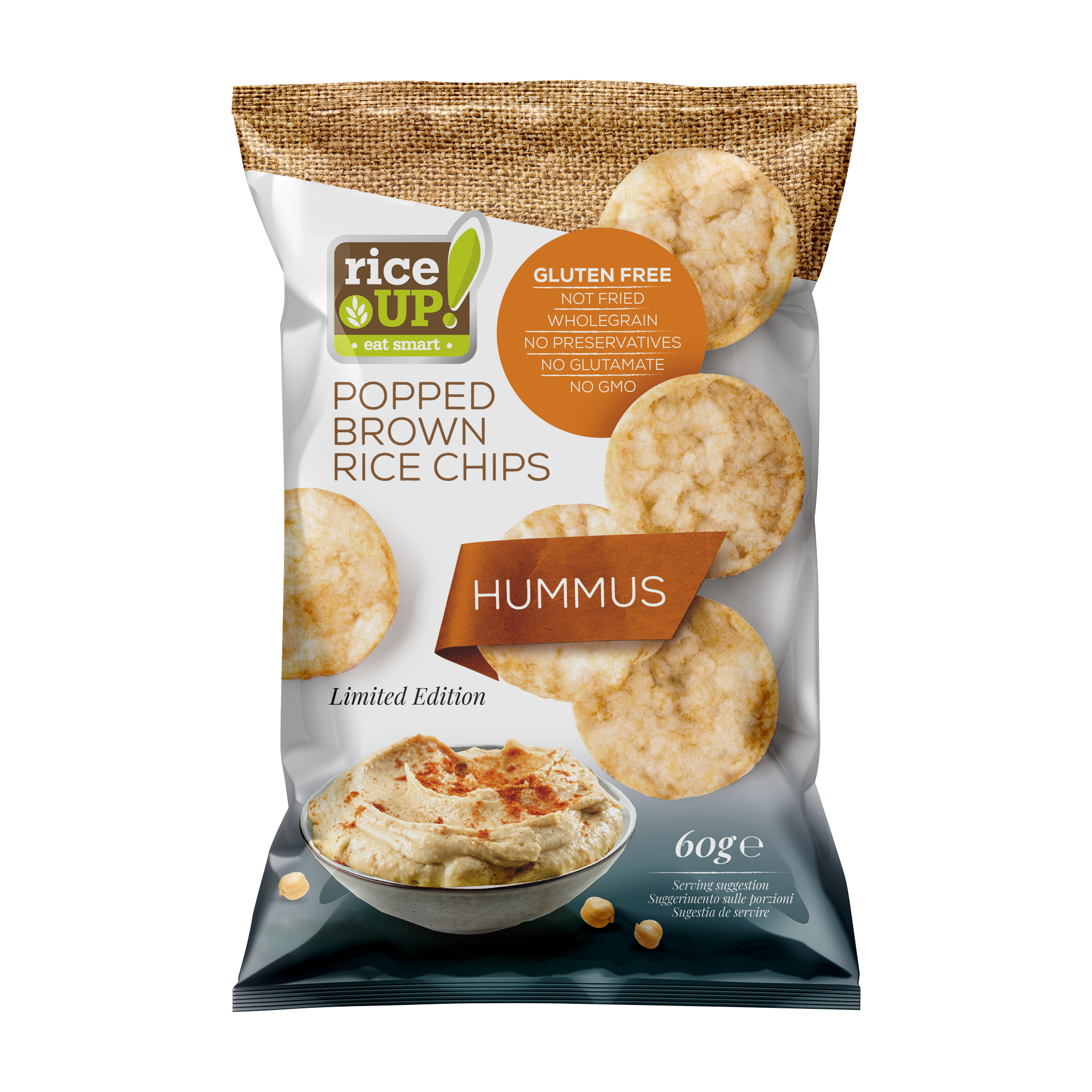 Rice Up barna rizs chips humusz ízű 60 g