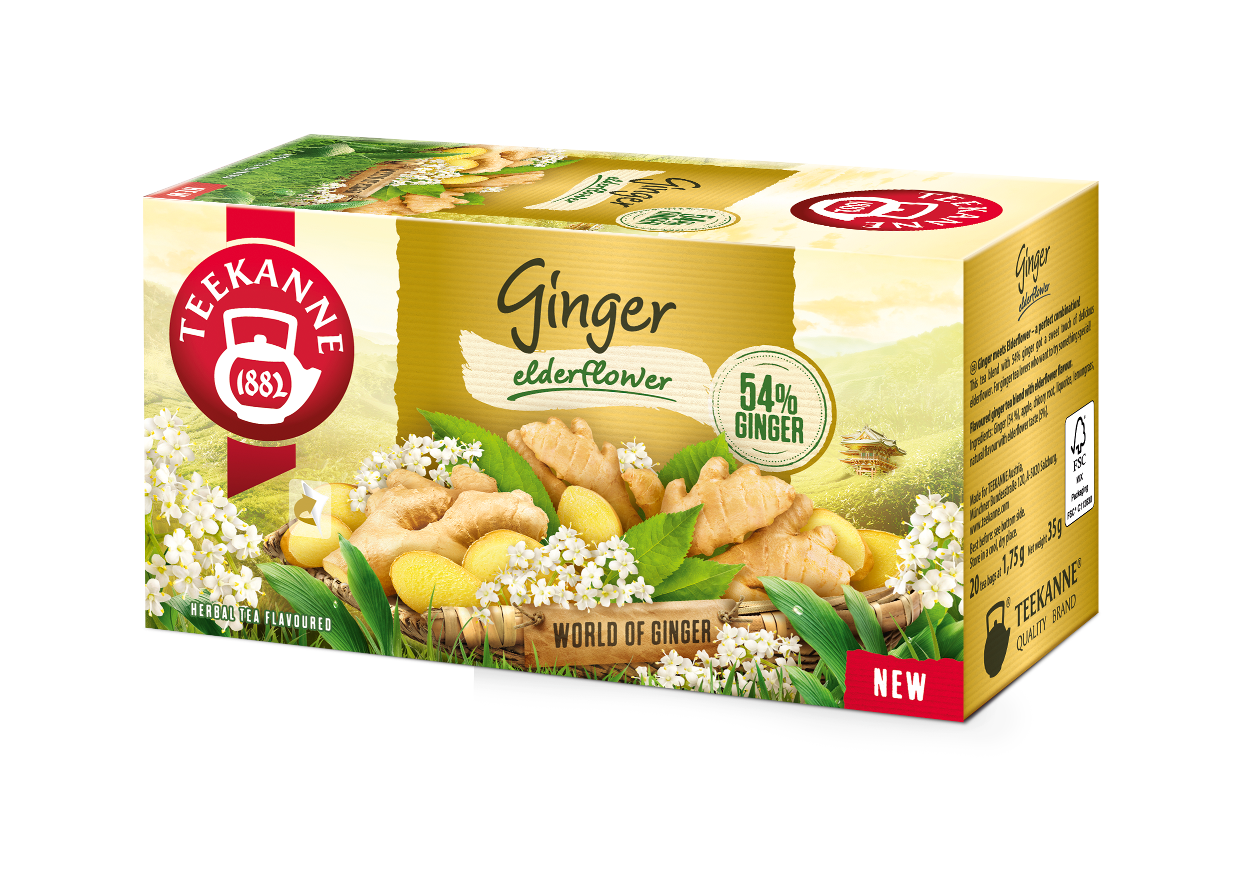 Teekanne world of ginger bodzavirág ízű gyömbértea 20x1,75g 35 g