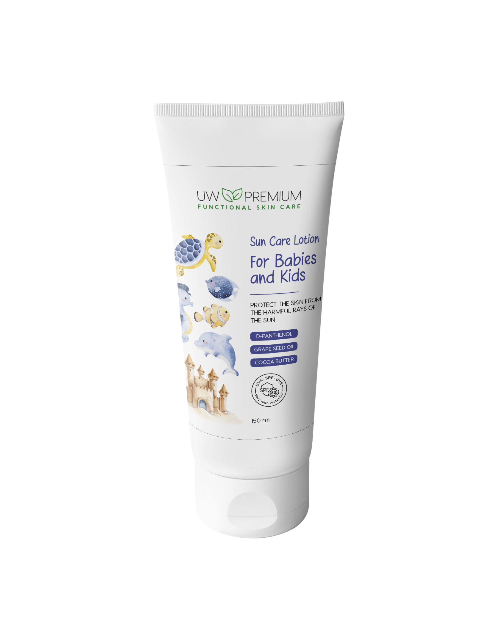 Uw premium sun care lotion for babies and kids spf50 150 ml