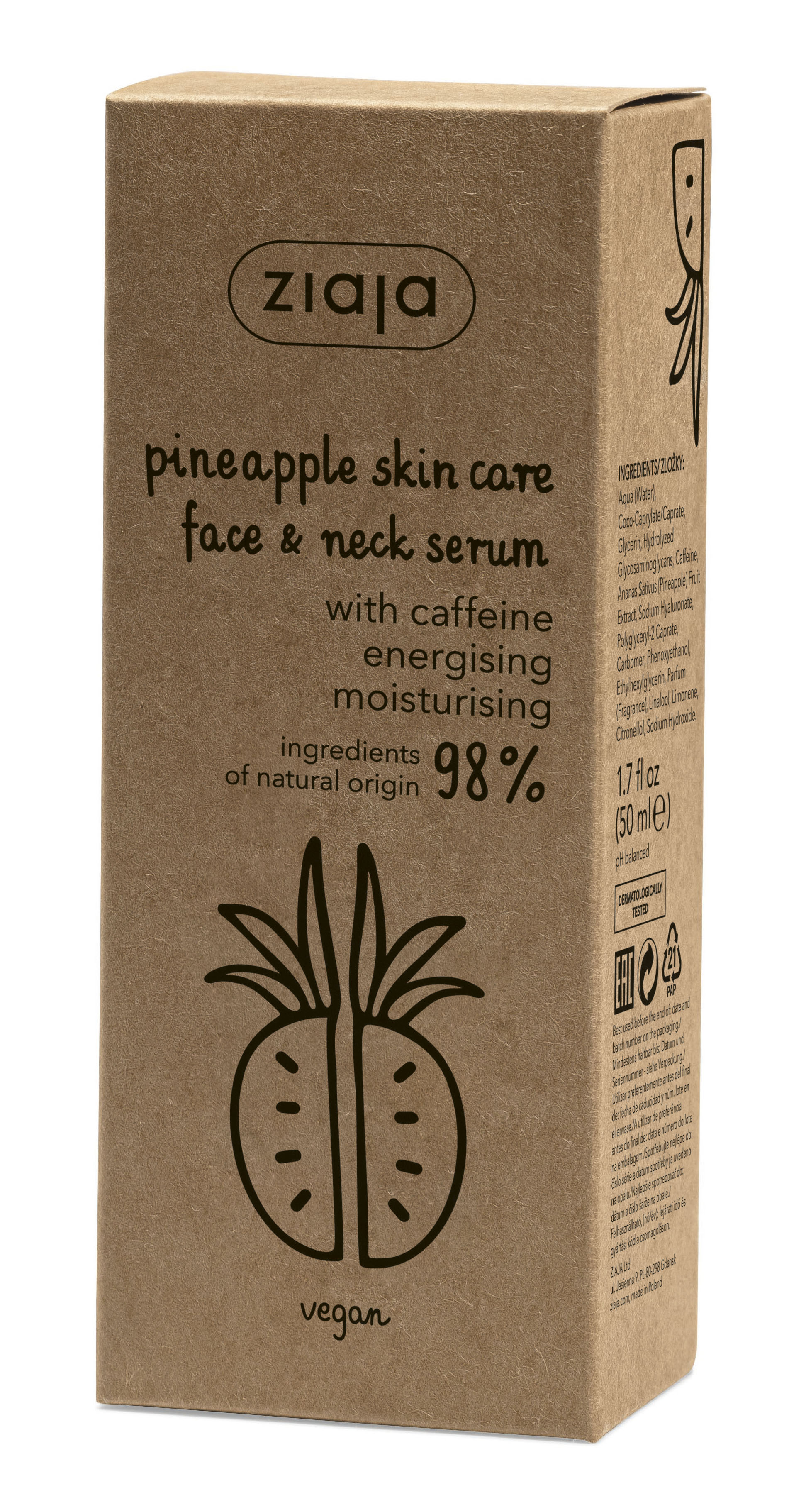 Ziaja ananász arc és nyakszérum koffeinnel 50 ml