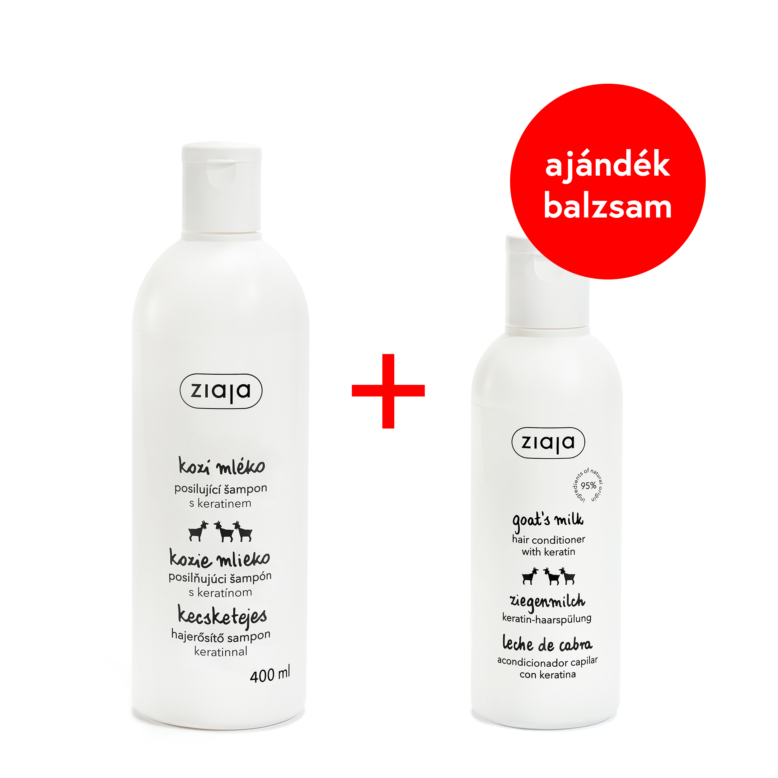 Ziaja kecsketejes sampon 400ml+ajándék kecsketejes hajbalzsam 200ml 1 db