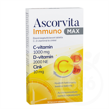 Ascorvita immuno max étrend-kiegészítő bevont tabletta c-, d-vitaminnal és cinkkel 30 db