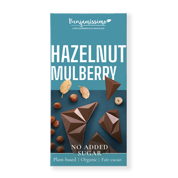 Benjamissimo bio vegán csokoládé mogyorós tahinivel, mogyoróval, fehér eperrel hozzáadott cukor nélkül,édesítőszer 60 g