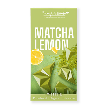 Benjamissimo bio vegán fehér csokoládé matcha tea és citrom hozzáadott cukor nélkül édesítőszerrel 60 g