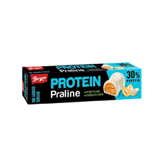 Bergen proteines, fehércsokoládés praliné földimogyoróval töltve hozzáadott cukor nélkül, édesítőszerrel 50 g
