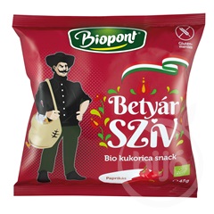 Biopont bio kukorica snack betyár szív paprikás ízesítéssel 45 g