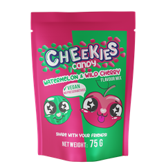 Cheekies gyümölcsízű ropogós cukordrazsé görögdinnye-meggy 75 g