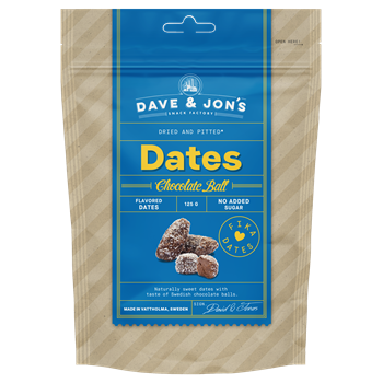 Dave & Jon`s dates chocolate ball mag nélküli ízesített datolya kókuszos csokigolyó ízben, hozzáadott cukor nélkül 125 g
