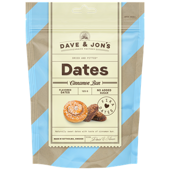 Dave & Jon`s dates cinnamon bun mag nélküli ízesített datolya fahéjas csiga ízben, hozzáadott cukor nélkül 125 g