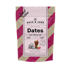 Dave & Jon`s dates sour cherry cola mag nélküli ízesített datolya cherry cola ízben, hozzáadott cukor nélkül 125 g