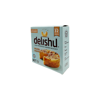 Delishu vegán, kesudióból készült érlelt sajt jellegű készítmény színes borssal 90 g