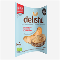 Delishu vegán, kesudióból készült  friss sajt jellegű készítmény szárított paradicsom és oreganó 100 g