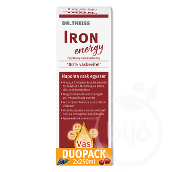 Dr.Theiss iron energy duopack folyékony étrend-kiegészítő vassal és vitaminokkal, édesítőszerrel 2x250ml 500 ml