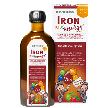 Dr.Theiss iron energy kids folyékony étrend-kiegészítő vassal és vitaminokkal 4 éves kortól 250 ml