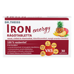 Dr.Theiss iron energy rágótabletta vassal, cinkkel és vitaminokkal mangó-ananász ízben 30 db