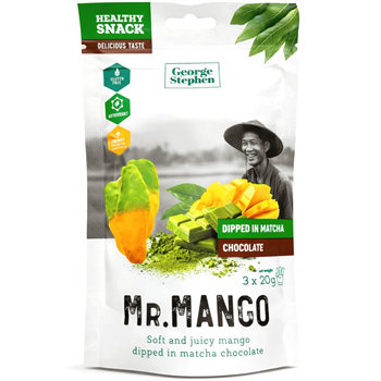 George & Stephen mr. mango prémium aszalt mangó szelet matchás csokival bevonva 3x20g 60 g