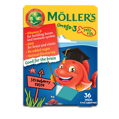 Möllers omega-3 halacska gumivitamin étrend-kiegészítő gyerekeknek d-vitaminnal, eper ízesítéssel 36 db